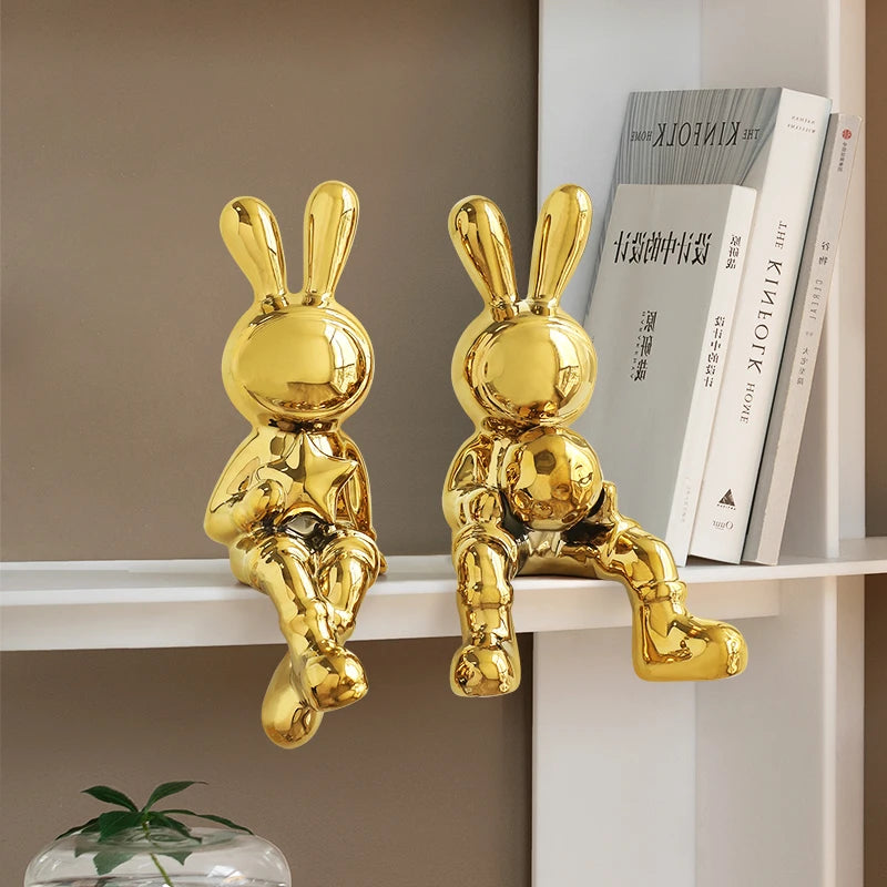 Electroplating Rabbit Set of 2Pcs Sculpture for Home Decor Office Desk Decoration Living Room Decor Animal Statue 2023 Rabbit