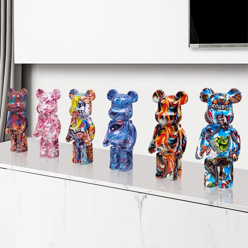 27Cm Graffiti Bear Figurine Home Decoration Animal Statue Storage Money Jar Modern Room Sculpture Table Decor Art Ornament