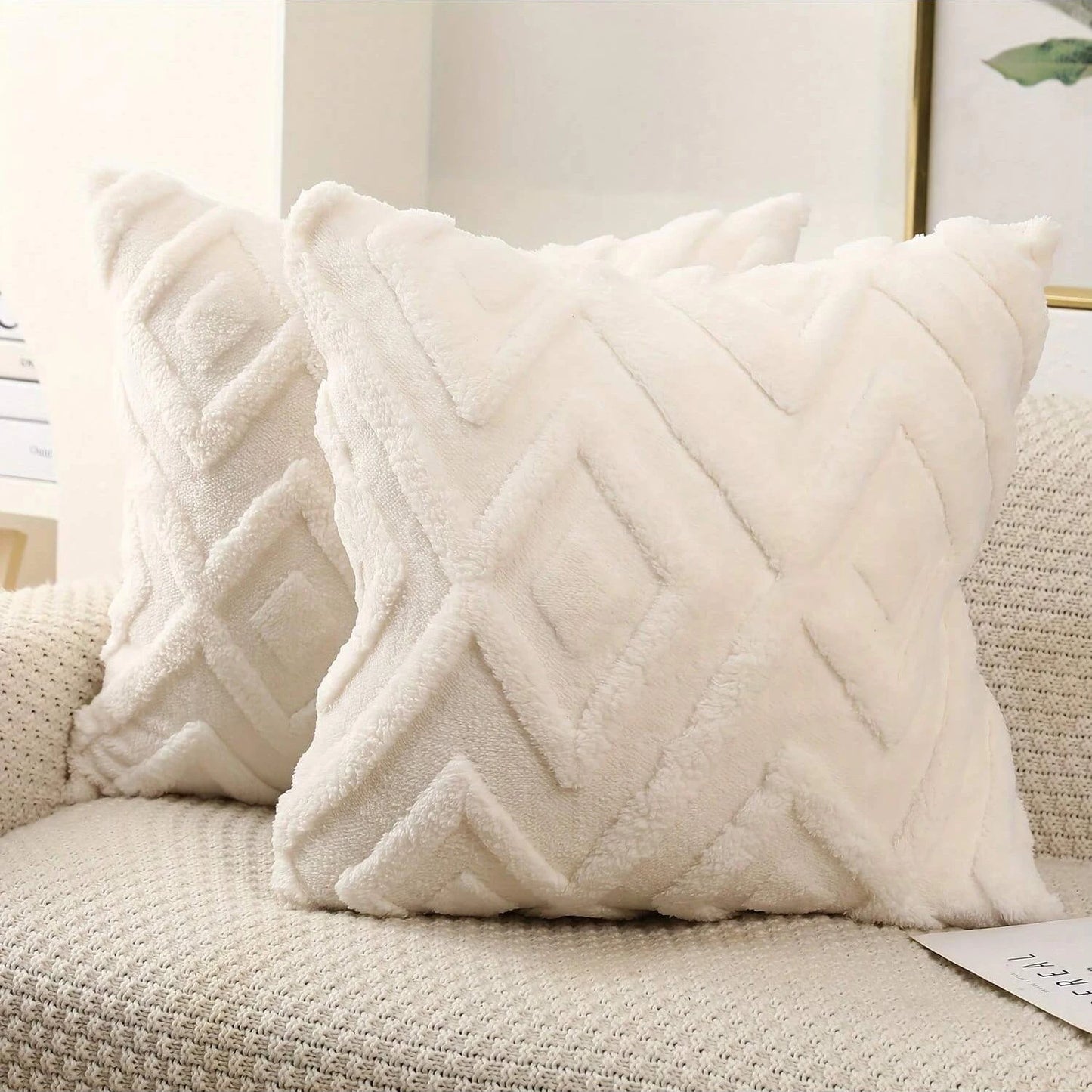 1Pc Decorative Faux Wool Throw Pillow Covers Christmas Soft Plush Fuzzy Short Fleece Square Patterned Cushion Cases Solid Pillow