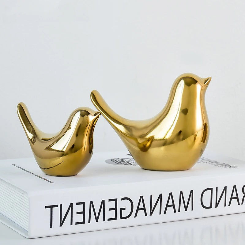 Bird Figurine 4 Sizes Nordic Ceramic Gold Animal Statue Jewelry Home Decoration Living Room Table Decoration Sculpture Ornament