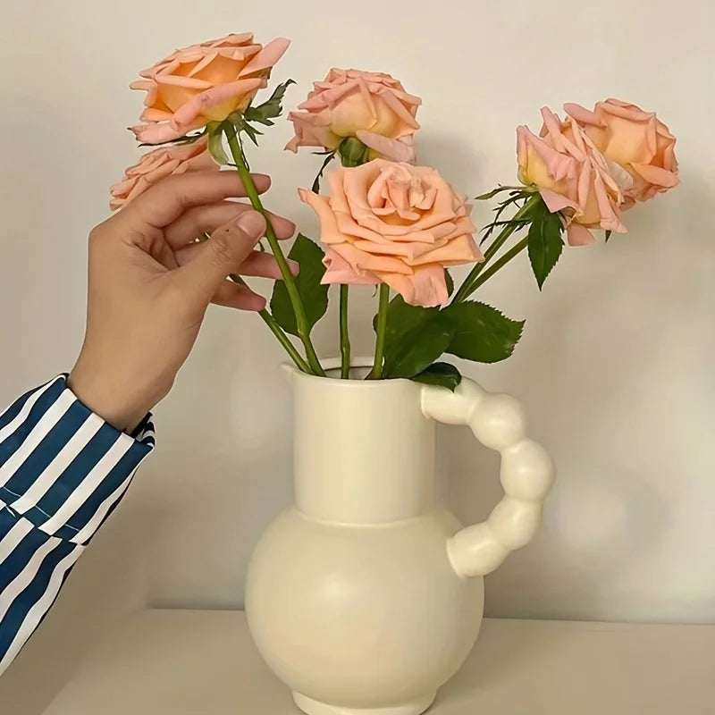 Retro Cream Sugar Gourd Handle Vases French Romantic Advanced Sense Flower Arranger Wine Cabinet Art Home Decoration