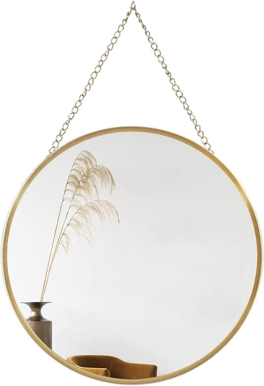 Hanging Circle Mirror Wall Decor Gold round Mirror with Hanging Chain for Bathroom, Bedroom, Vanity, Living Room, Entryway, 10 Inch X 10 Inch