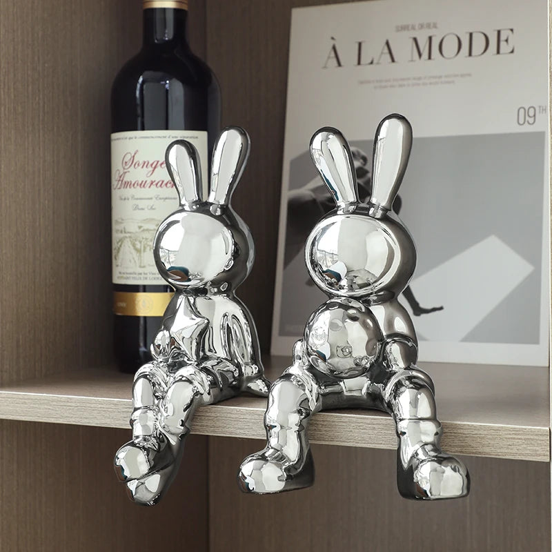 Electroplating Rabbit Set of 2Pcs Sculpture for Home Decor Office Desk Decoration Living Room Decor Animal Statue 2023 Rabbit