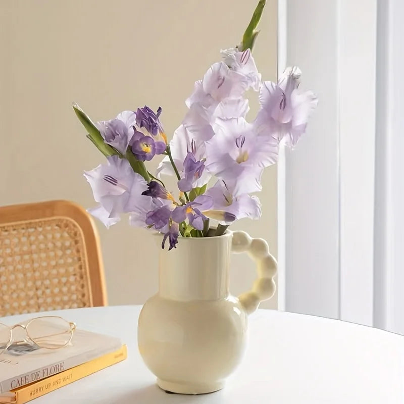Retro Cream Sugar Gourd Handle Vases French Romantic Advanced Sense Flower Arranger Wine Cabinet Art Home Decoration